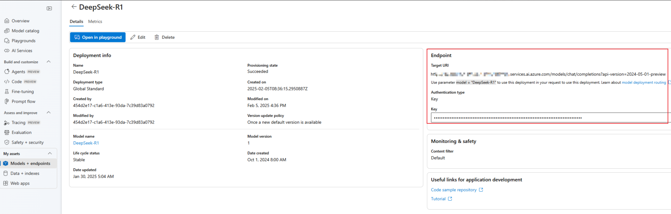 Azure Foundry Endpoint Key