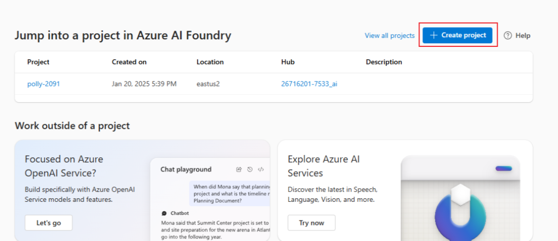 Azure Foundry Create Project